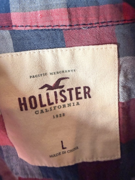 Hollister Y2K Plaid Button Down Shirt Red Blue Cotton Womens Large Casual - Picture 3 of 6